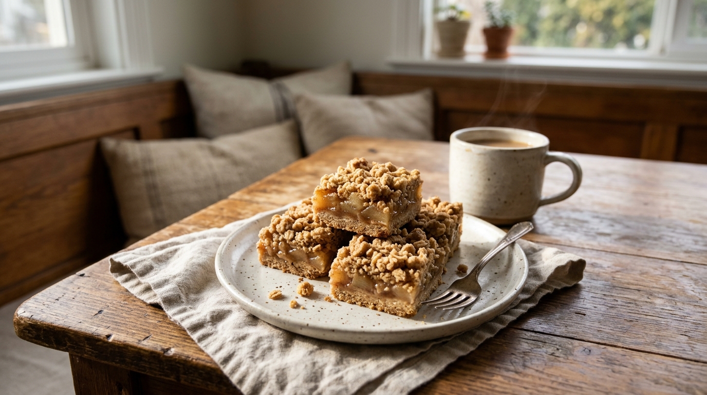Baked apple pie crumb bars with its finished topping