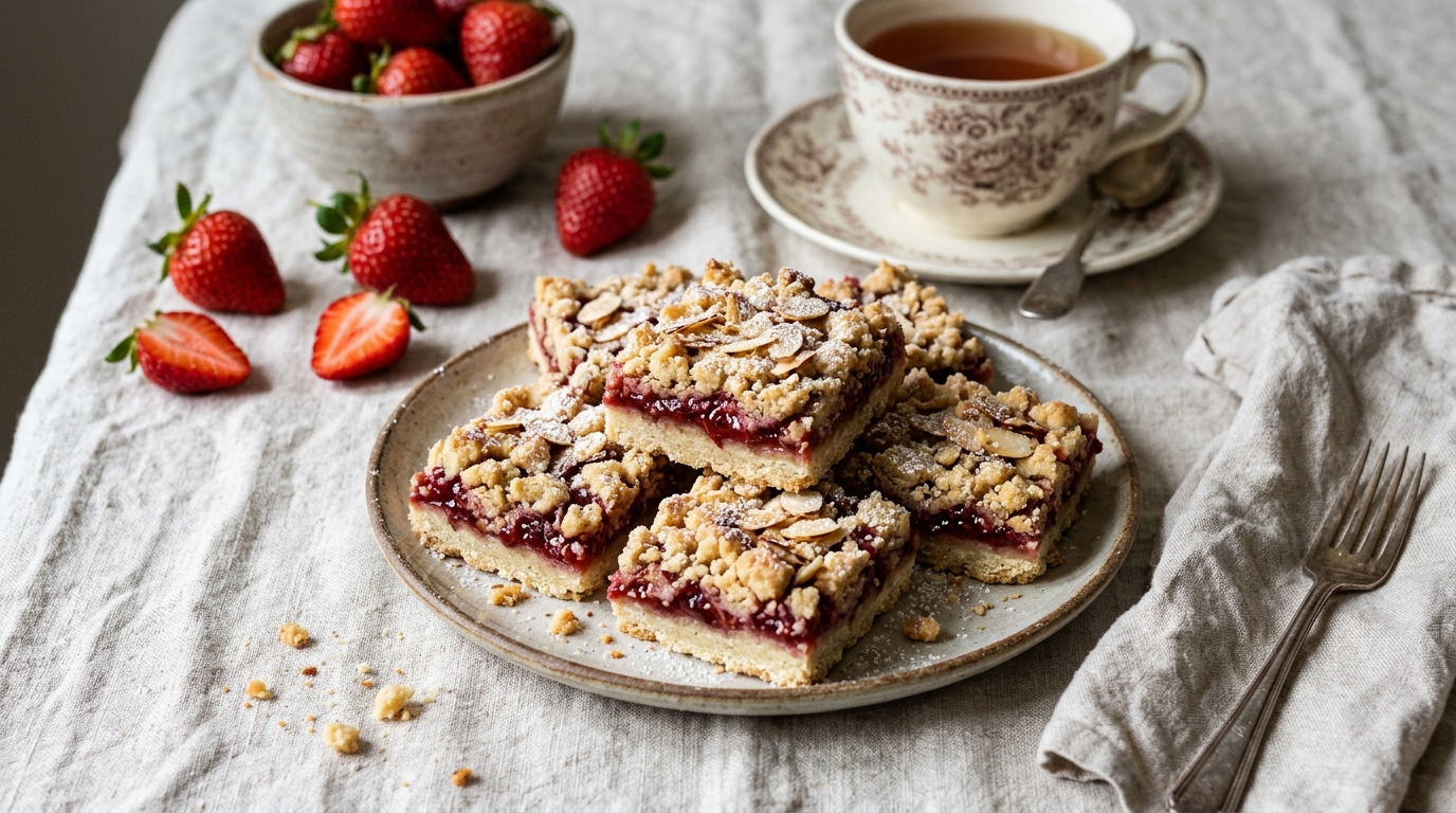 Baked strawberry crumb bars with its finished topping