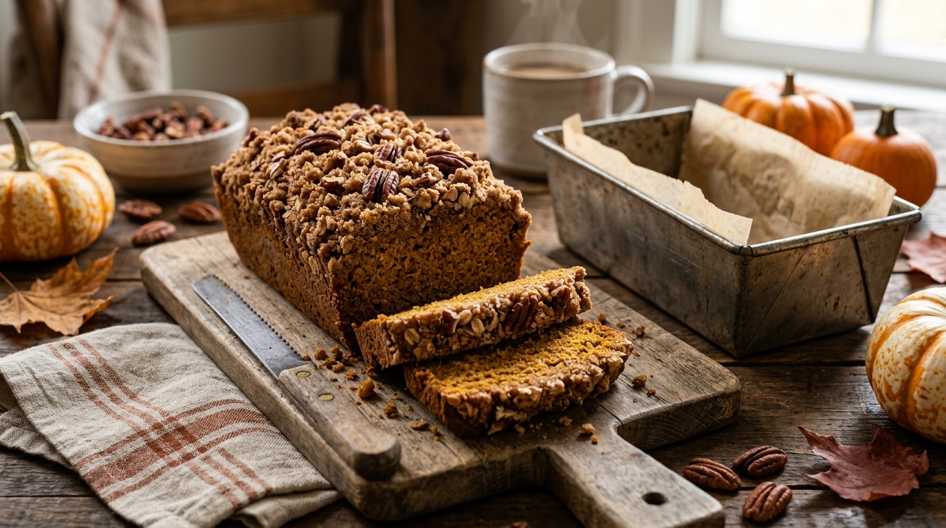 Baked pumpkin bread with its finished topping