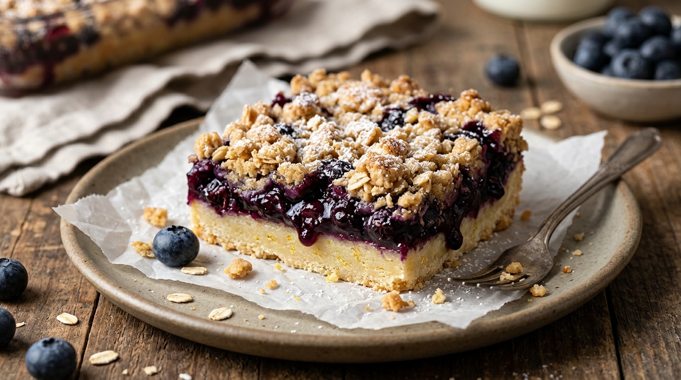 Blueberry Crumb Bars with a Lemon Shortbread Crust
