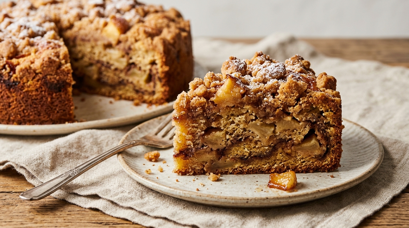 Brown Butter Apple Crumb Cake with Cinnamon Swirls