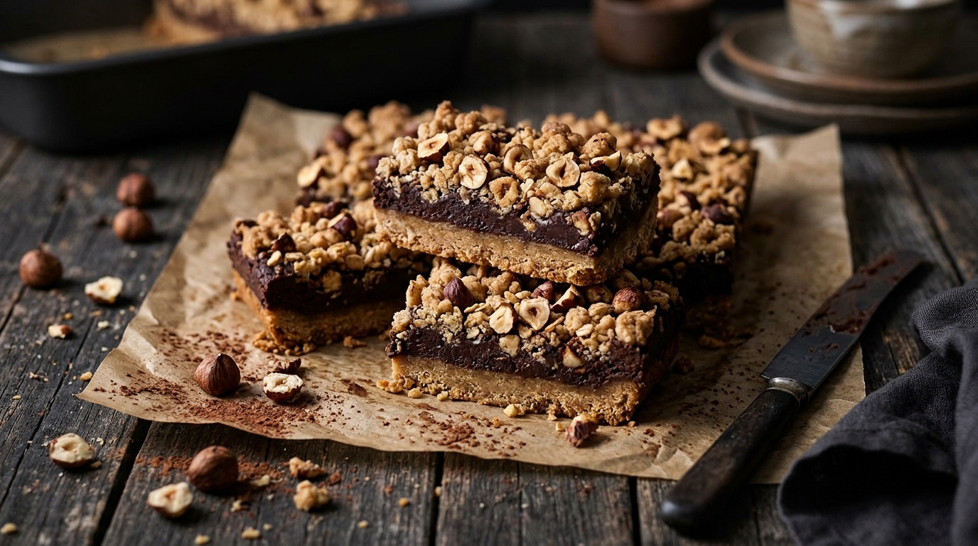 Chocolate Hazelnut Crumble Bars with a Cookie Crust