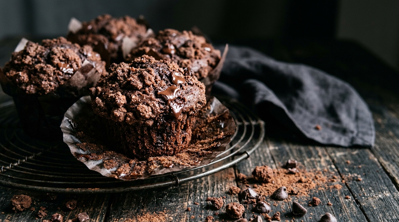 Close-up of Double Chocolate Muffins with a Rich Cocoa Crumble Top