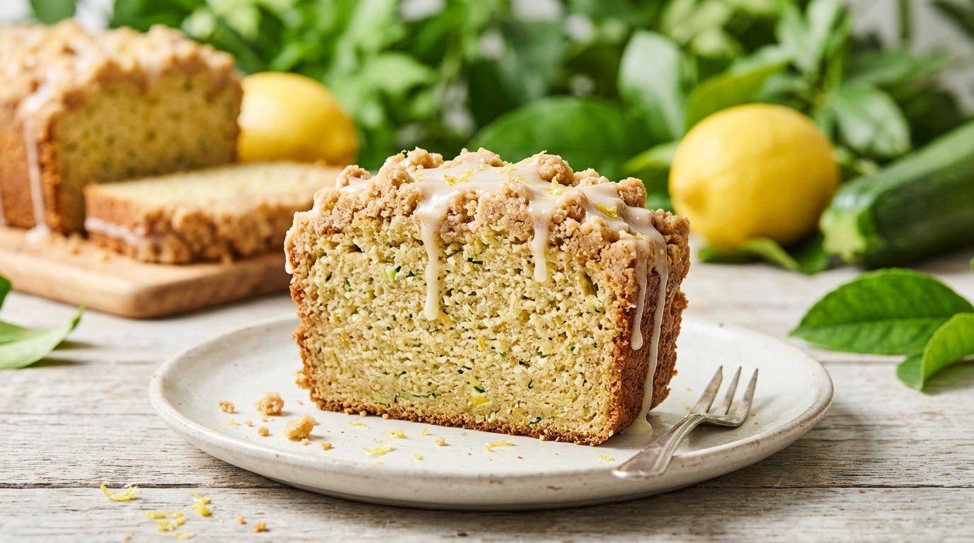 Glazed Lemon Zucchini Bread with Buttery Crumb Streusel