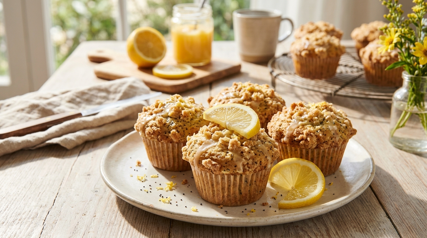 Lemon Poppy Seed Muffins with a Crunchy Streusel Top