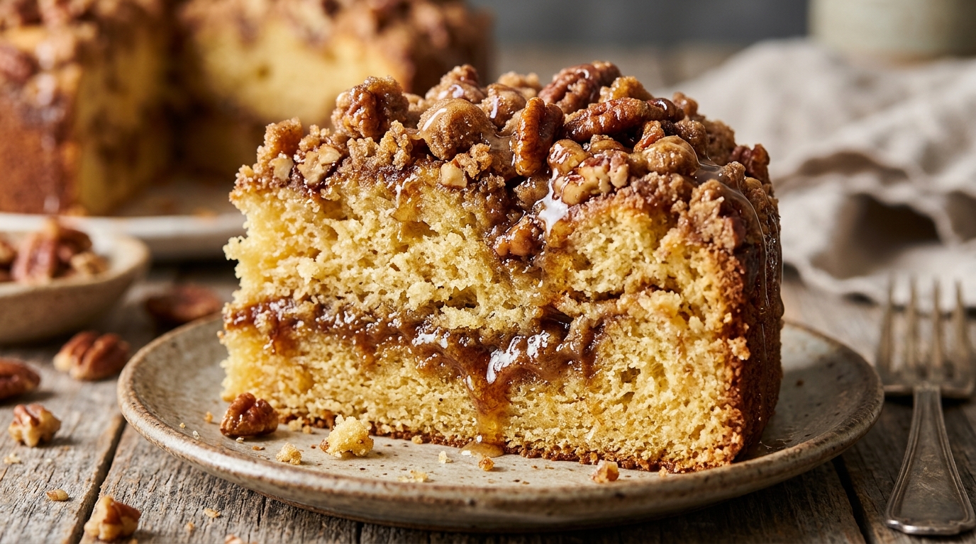 Maple Pecan Coffee Cake with a Gooey Brown Sugar Swirl