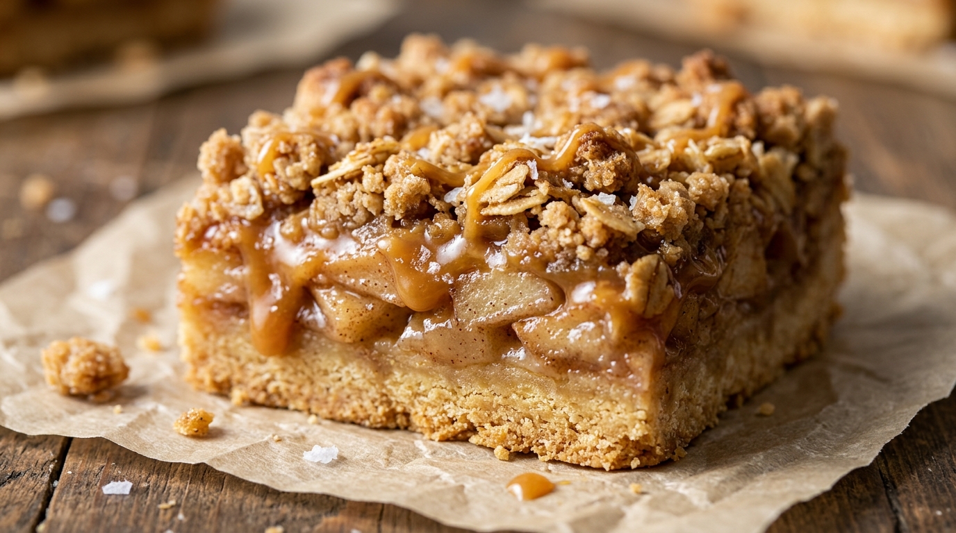 Salted Caramel Apple Crumble Bars with Oat Topping