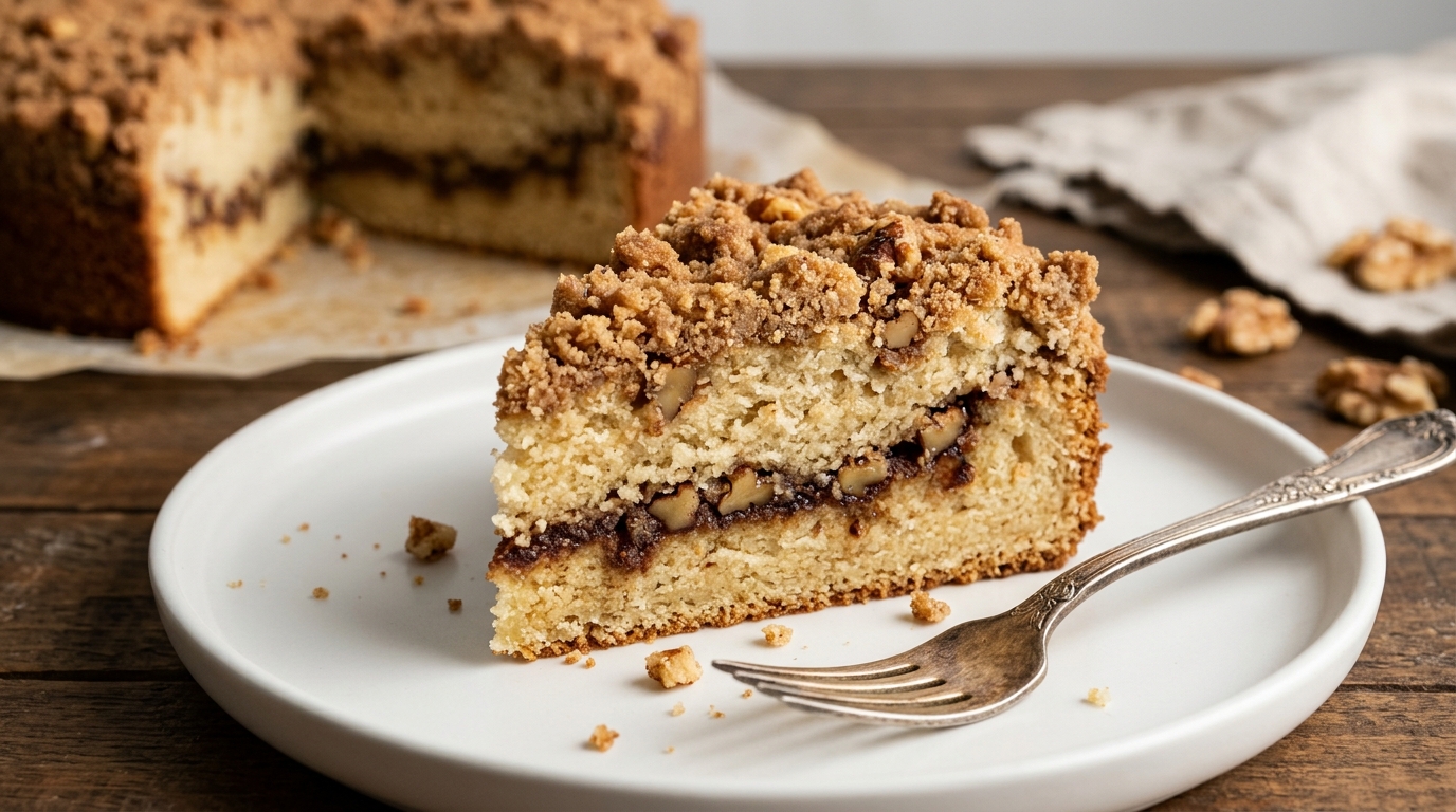 Sour Cream Coffee Cake with Cinnamon Walnut Ribbon
